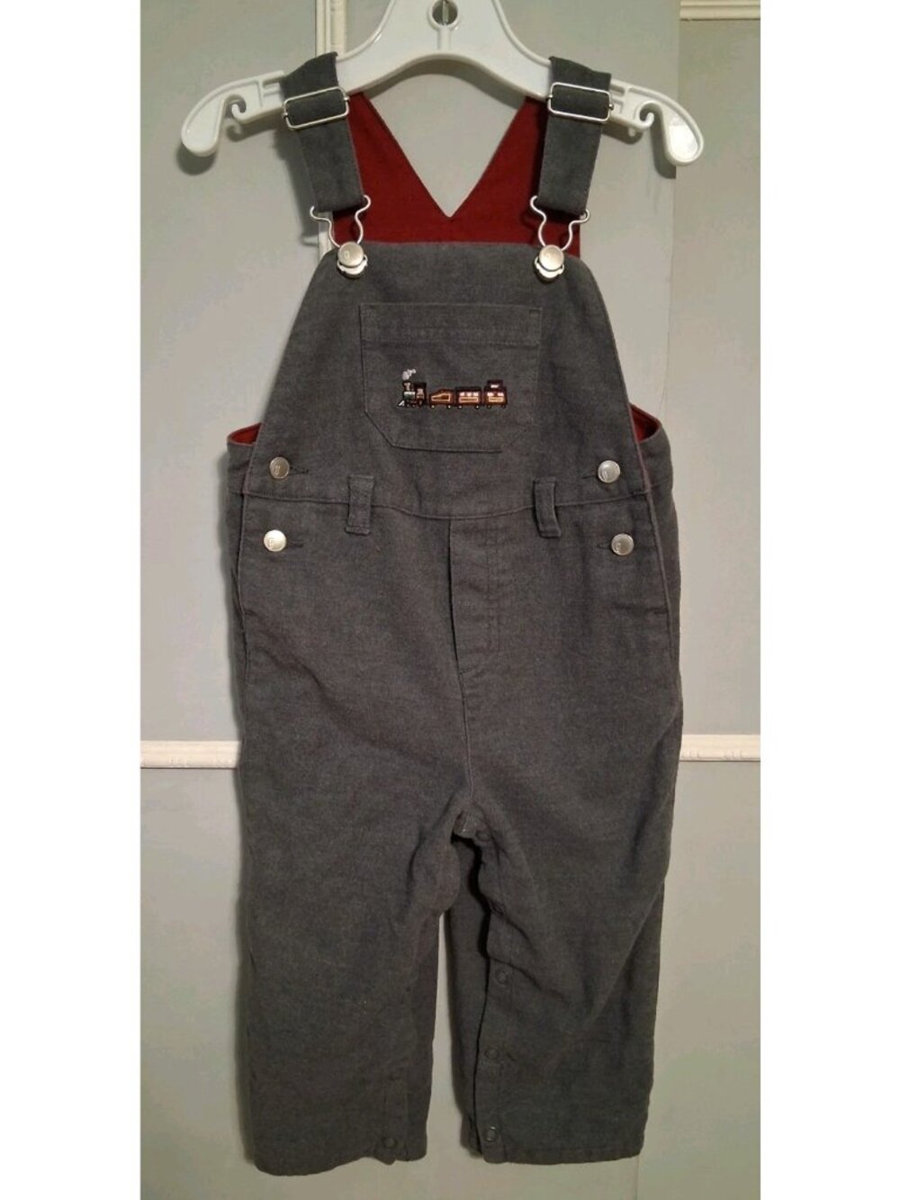 Vintage Gymboree Train Overalls Grey Flannel 12-18 Months Warm